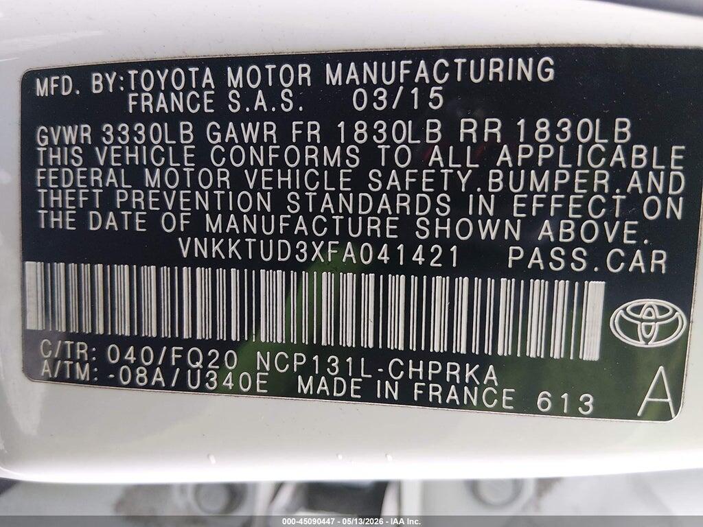 VNKKTUD3XFA041421 2015 TOYOTA YARIS photo no. 9