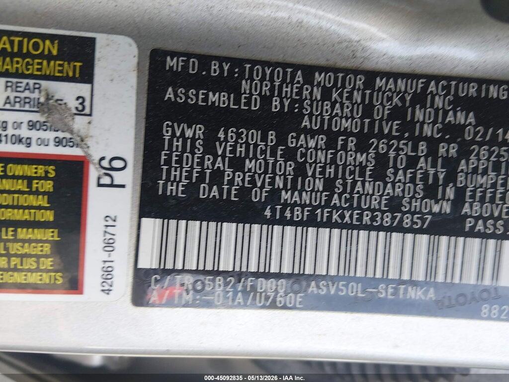 4T4BF1FKXER387857 2014 TOYOTA CAMRY photo no. 9