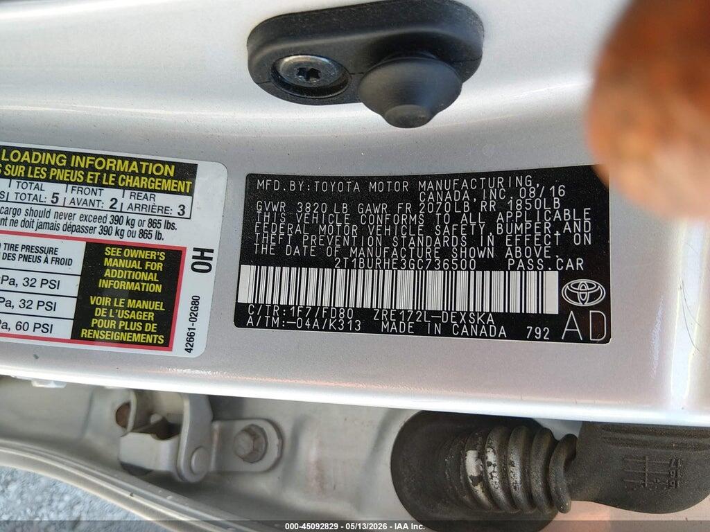 2T1BURHE3GC736500 2016 TOYOTA COROLLA photo no. 9