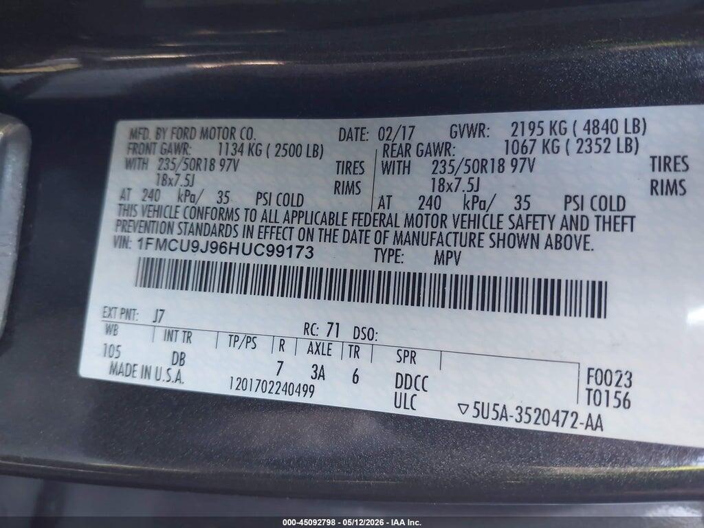 1FMCU9J96HUC99173 2017 FORD ESCAPE photo no. 9