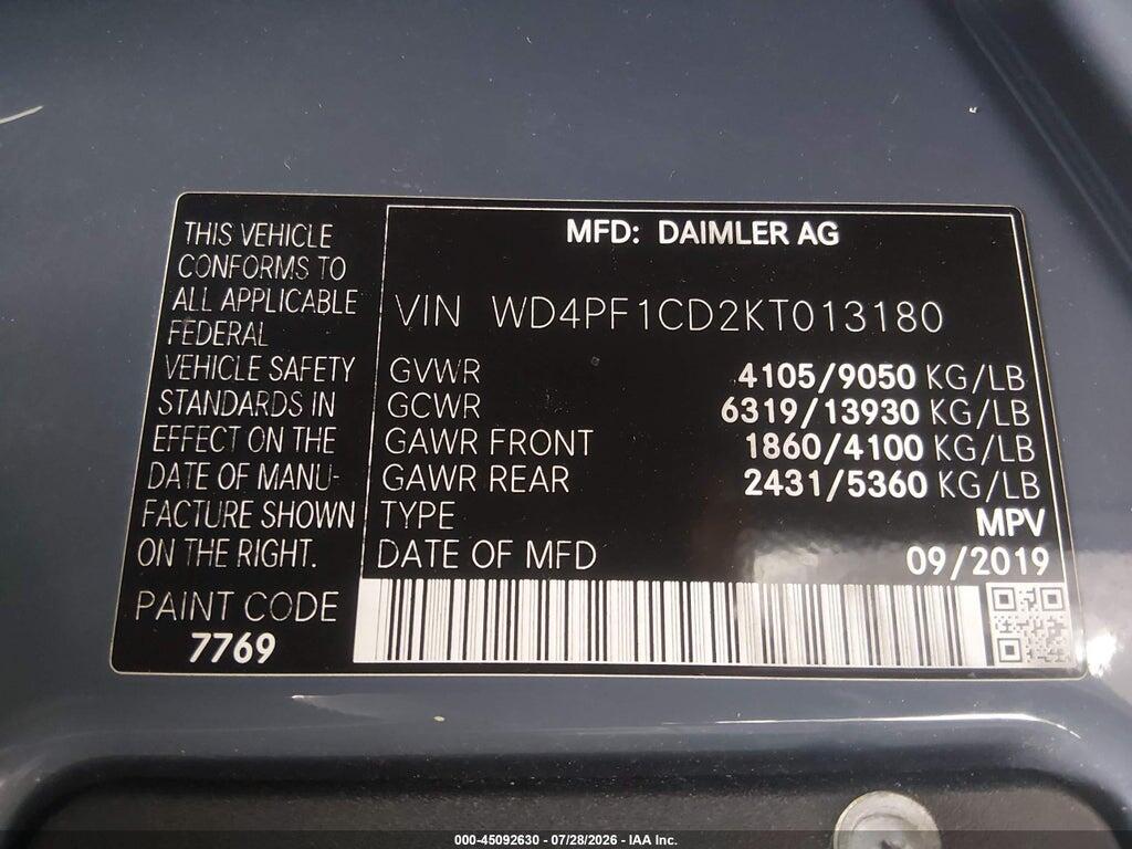 WD4PF1CD2KT013180 2019 MERCEDES-BENZ SPRINTER 2500 photo no. 9