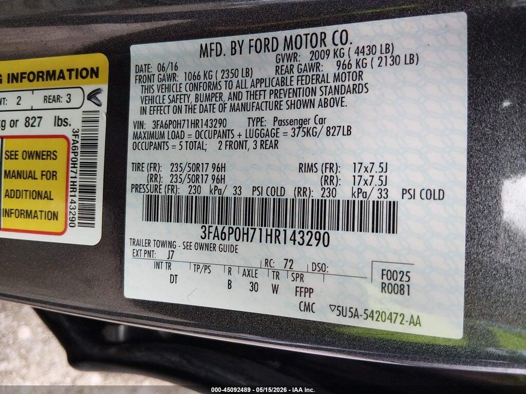 3FA6P0H71HR143290 2017 FORD FUSION photo no. 9