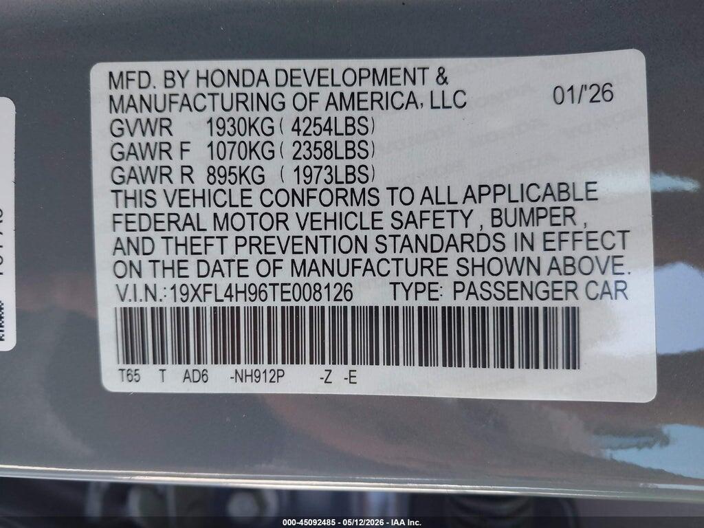 19XFL4H96TE008126 2026 HONDA CIVIC HYBRID photo no. 9