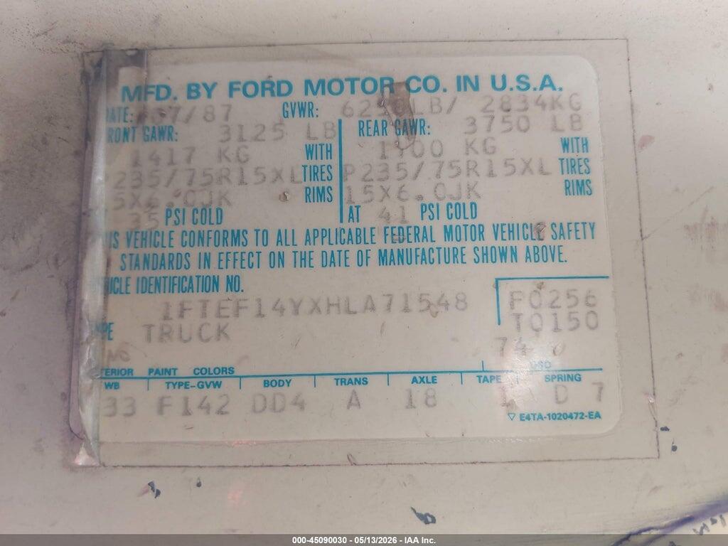 1FTEF14YXHLA71548 1987 FORD F150 photo no. 9