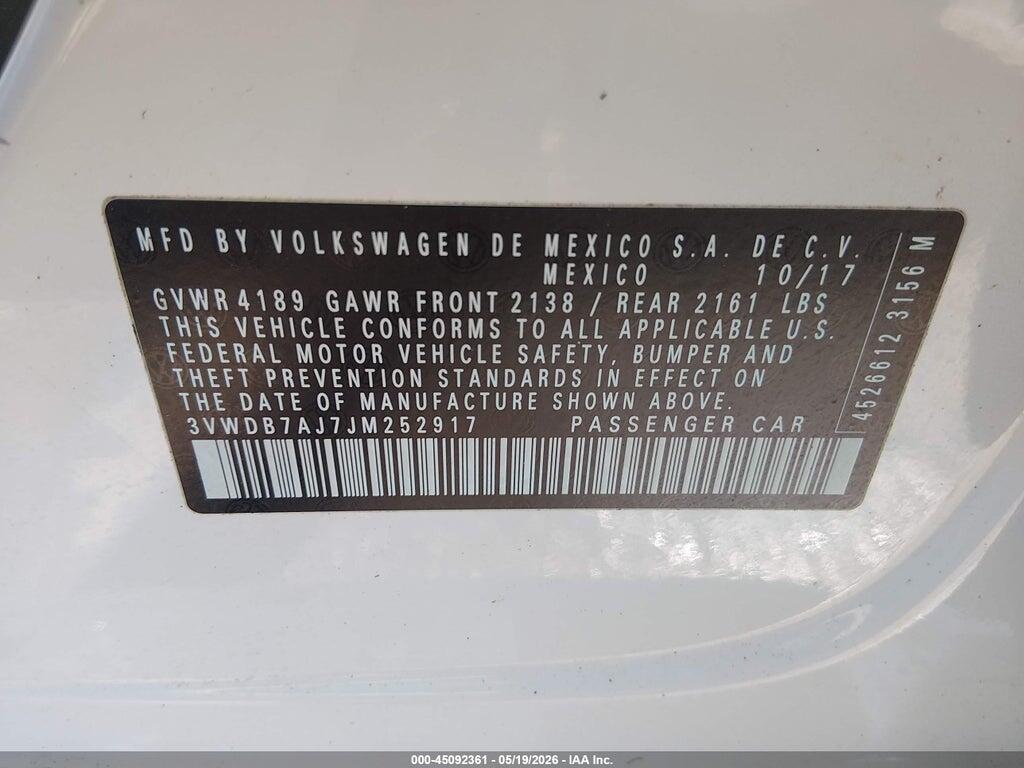 3VWDB7AJ7JM252917 2018 VOLKSWAGEN JETTA photo no. 9