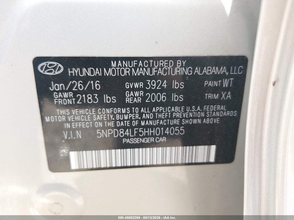 5NPD84LF5HH014055 2017 HYUNDAI ELANTRA photo no. 9