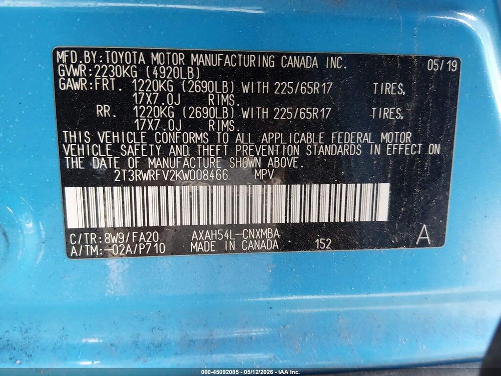 2T3RWRFV2KW008466 2019 TOYOTA RAV4 HYBRID photo no. 9
