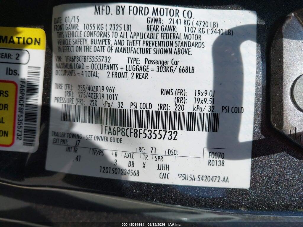 1FA6P8CF8F5355732 2015 FORD MUSTANG photo no. 9