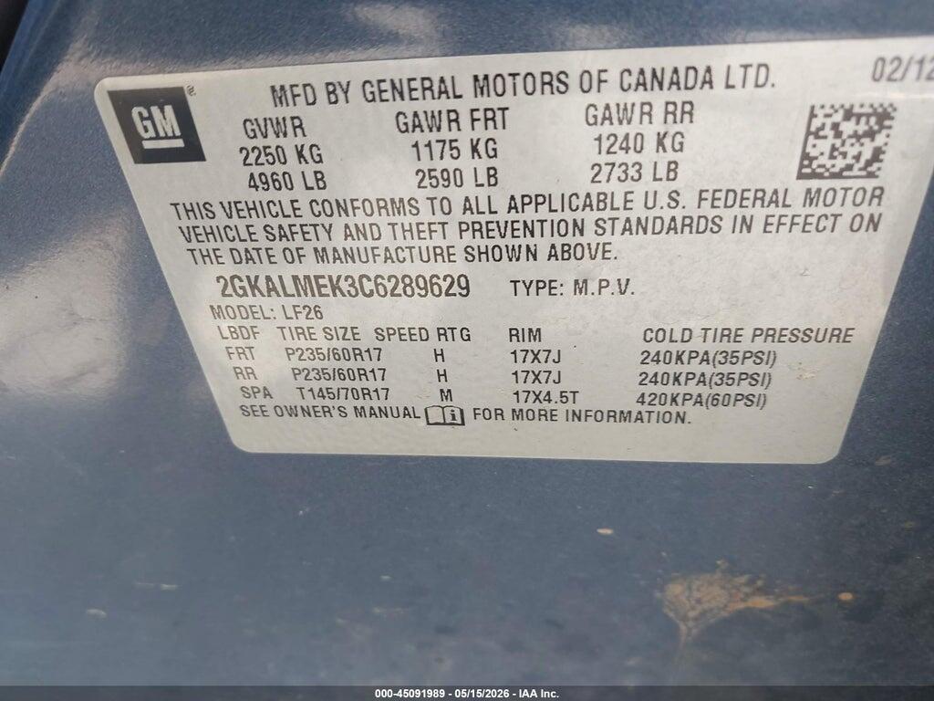 2GKALMEK3C6289629 2012 GMC TERRAIN photo no. 9