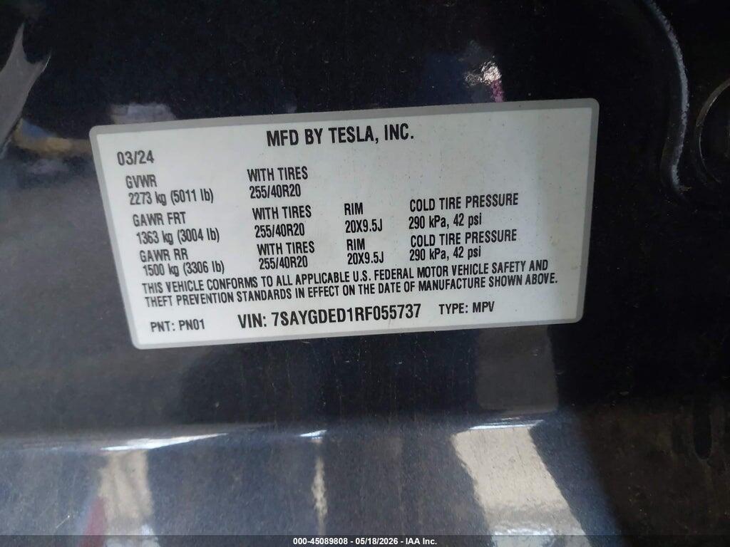 7SAYGDED1RF055737 2024 TESLA MODEL Y photo no. 9