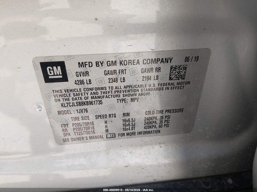 KL7CJLSB8KB961735 2019 CHEVROLET TRAX photo no. 9