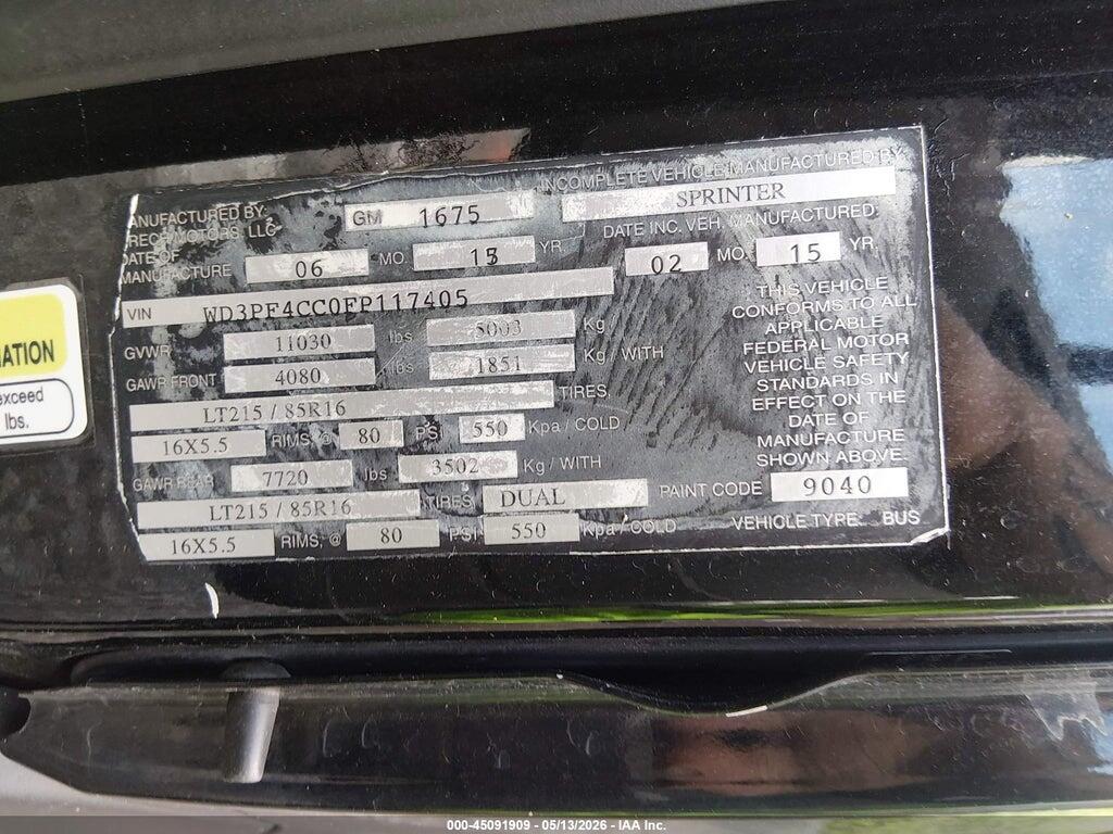 WD3PF4CC0FP117405 2015 MERCEDES-BENZ SPRINTER 3500 photo no. 9