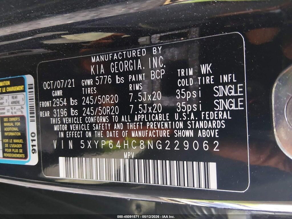 5XYP64HC8NG229062 2022 KIA TELLURIDE photo no. 9