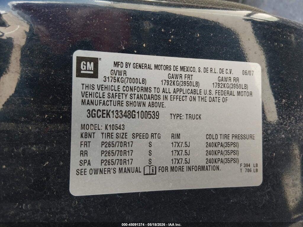 3GCEK13348G100539 2008 CHEVROLET SILVERADO 1500 photo no. 9