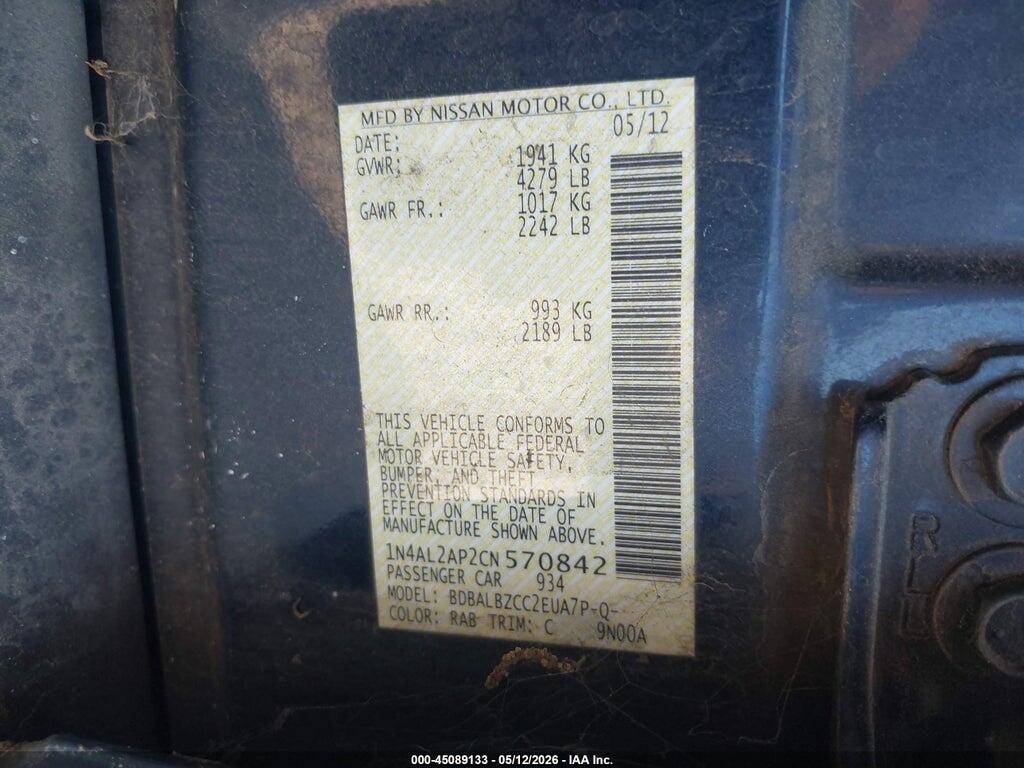 1N4AL2AP2CN570842 2012 NISSAN ALTIMA photo no. 9