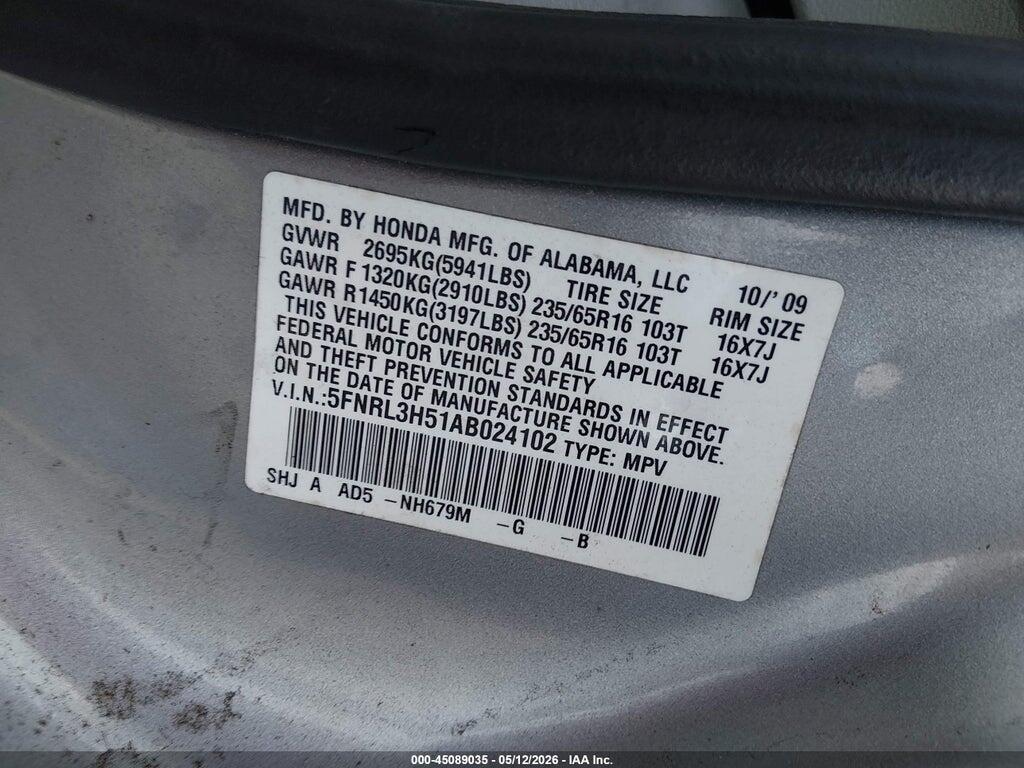 5FNRL3H51AB024102 2010 HONDA ODYSSEY photo no. 9