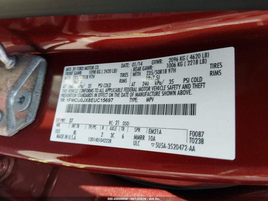 1FMCU0JX8EUC15697 2014 FORD ESCAPE photo no. 9