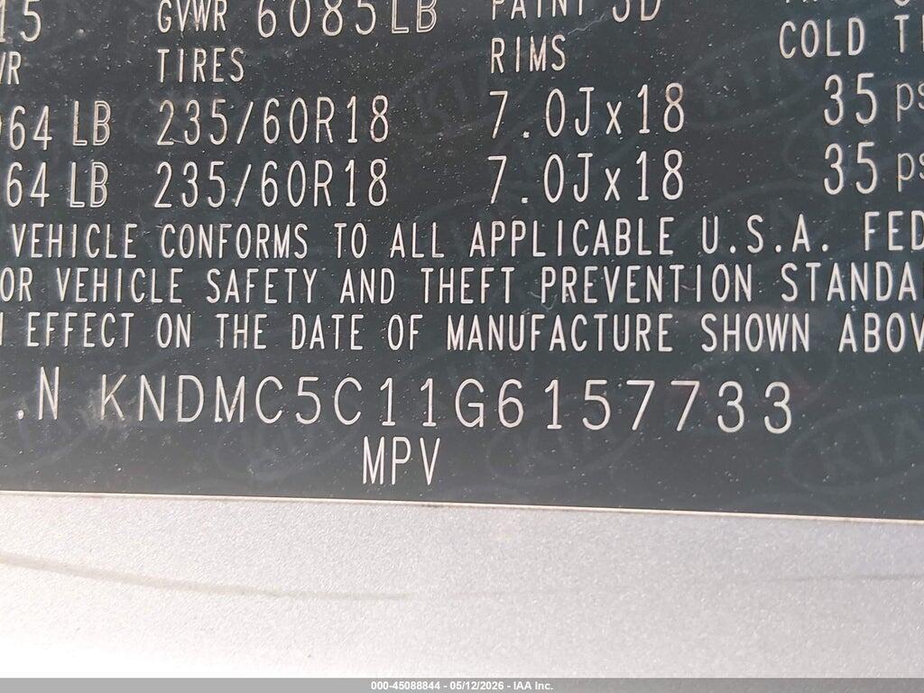 KNDMC5C11G6157733 2016 KIA SEDONA photo no. 9