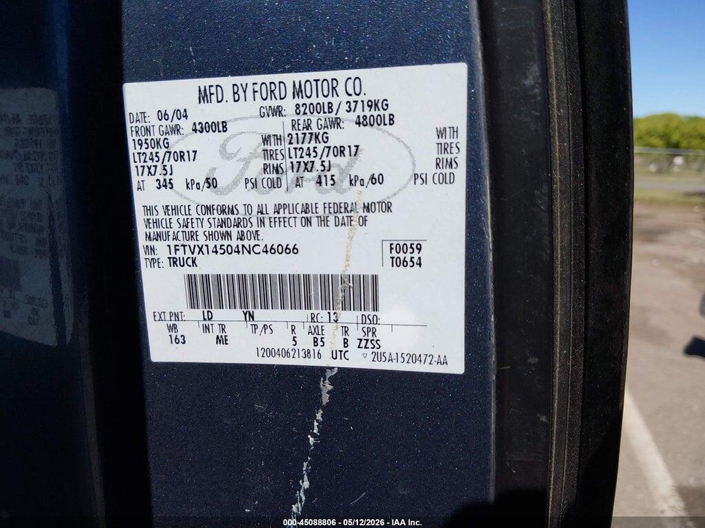 1FTVX14504NC46066 2004 FORD F-150 photo no. 9