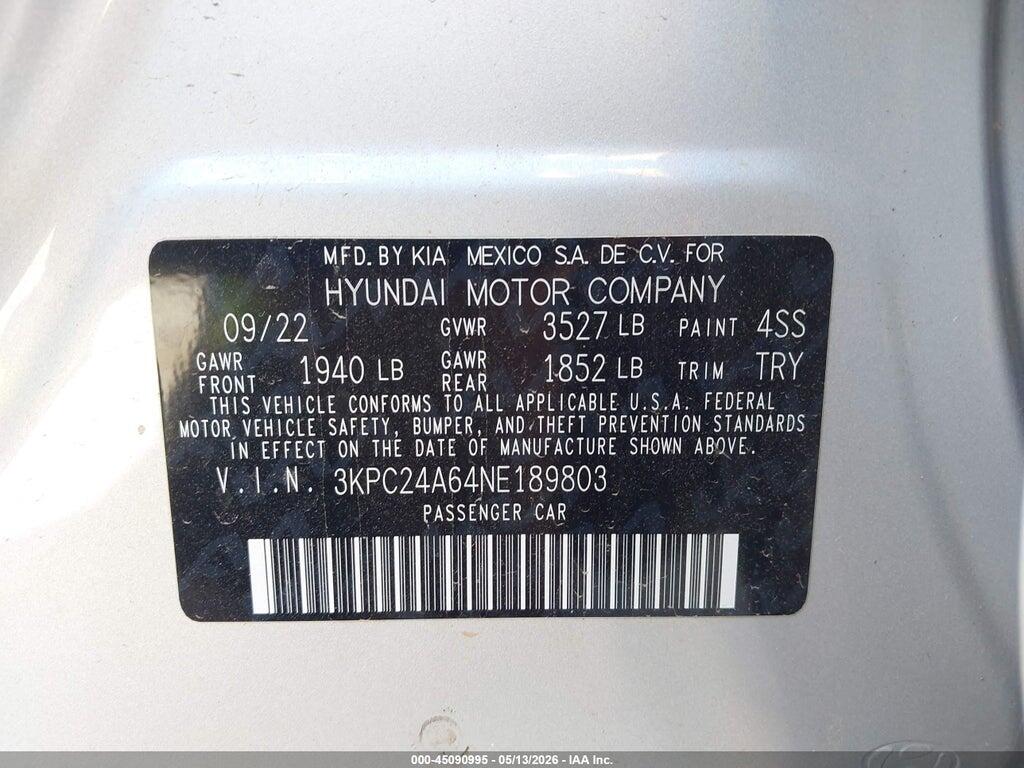 3KPC24A64NE189803 2022 HYUNDAI ACCENT photo no. 9