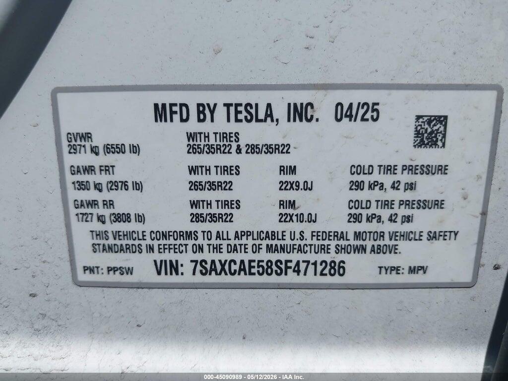 7SAXCAE58SF471286 2025 TESLA MODEL X photo no. 9