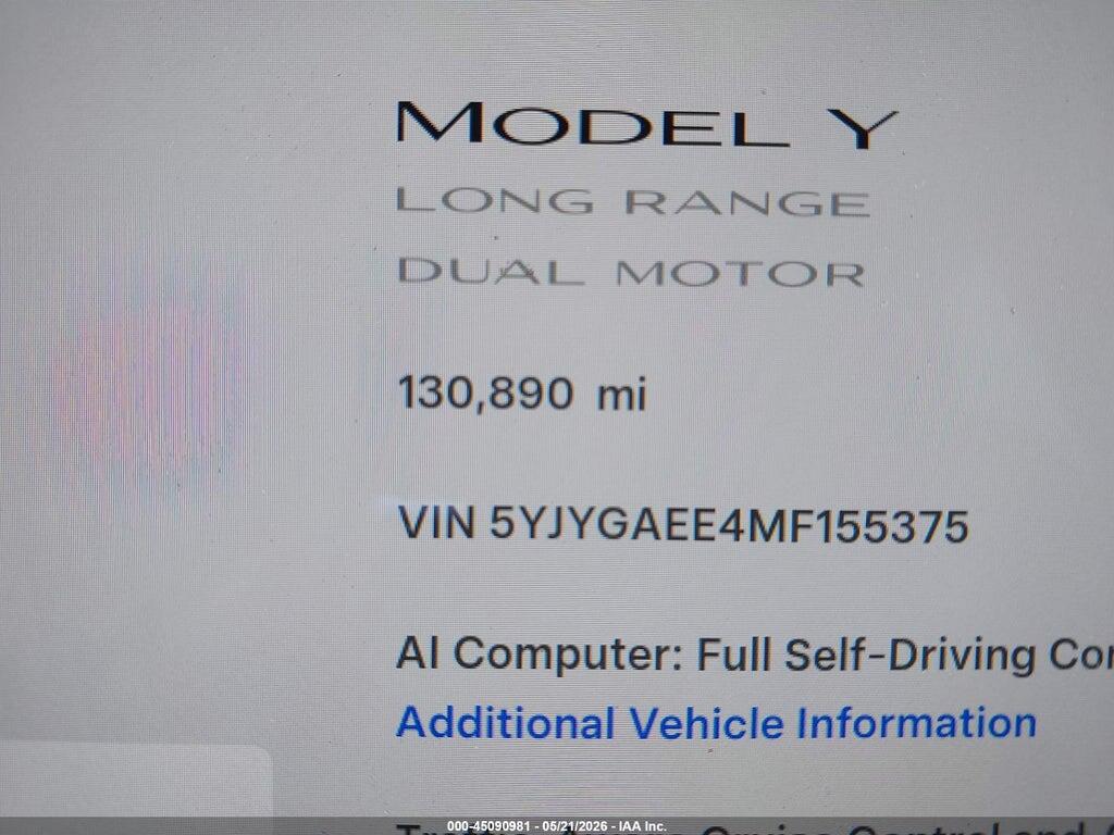 5YJYGAEE4MF155375 2021 TESLA MODEL Y photo no. 7