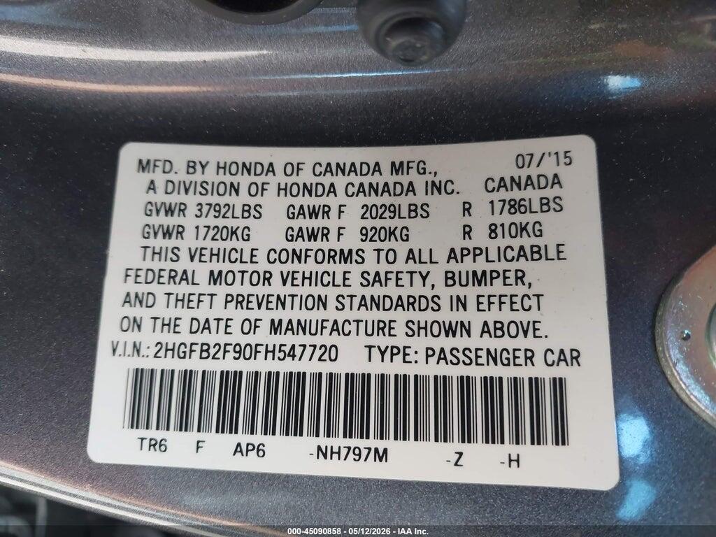 2HGFB2F90FH547720 2015 HONDA CIVIC photo no. 9