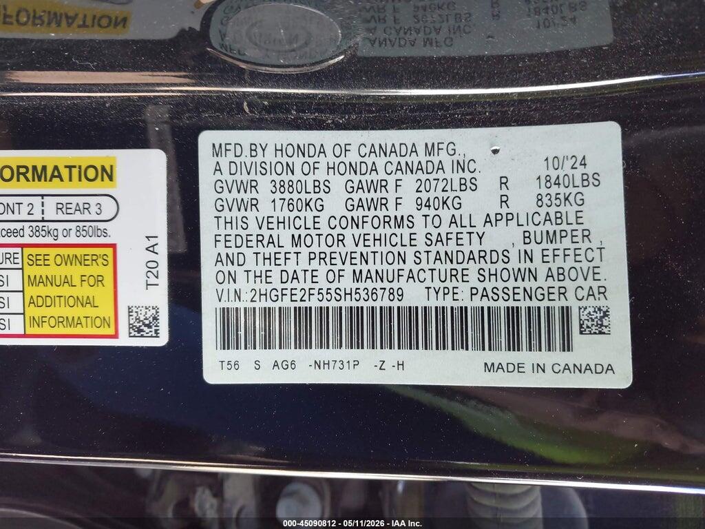 2HGFE2F55SH536789 2025 HONDA CIVIC photo no. 9