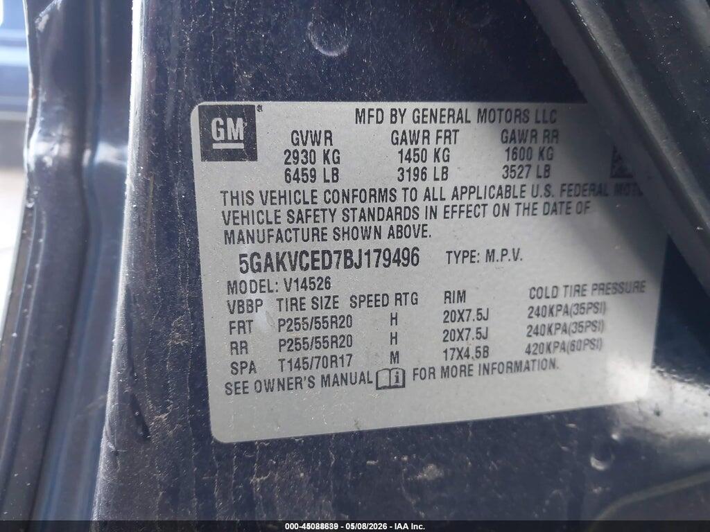 5GAKVCED7BJ179496 2011 BUICK ENCLAVE photo no. 9