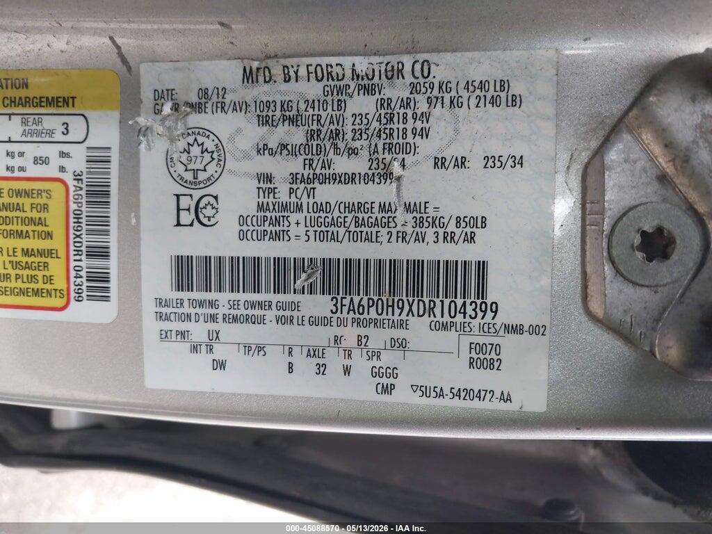 3FA6P0H9XDR104399 2013 FORD FUSION photo no. 9