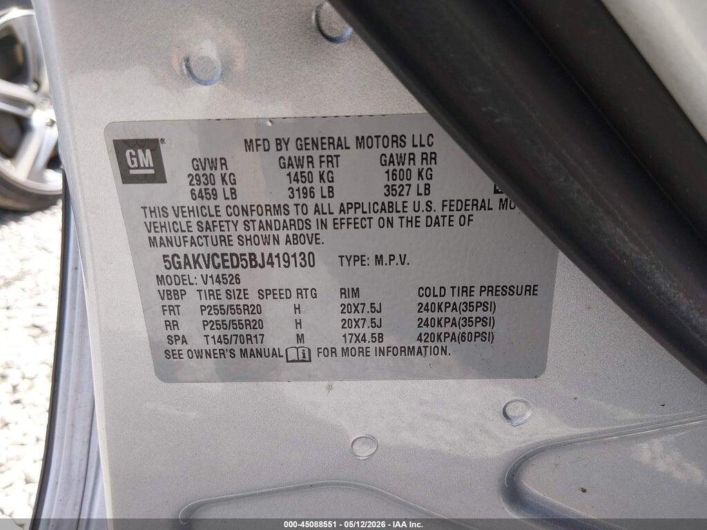 5GAKVCED5BJ419130 2011 BUICK ENCLAVE photo no. 9