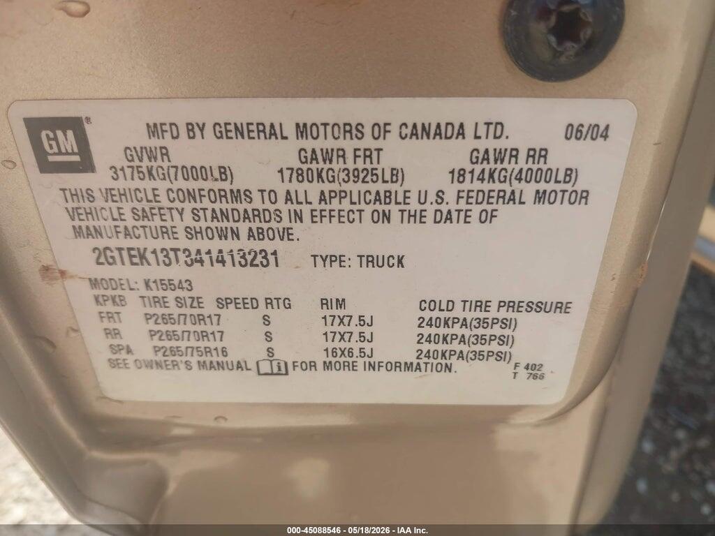 2GTEK13T341413231 2004 GMC SIERRA 1500 photo no. 9