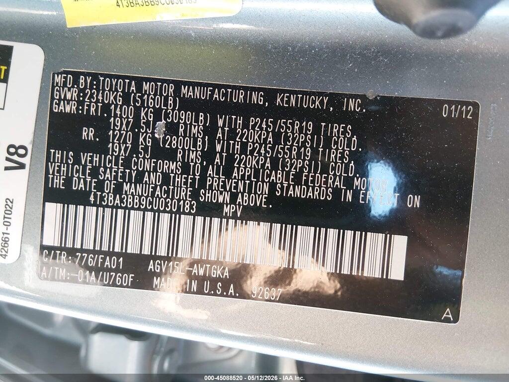 4T3BA3BB9CU030183 2012 TOYOTA VENZA photo no. 9