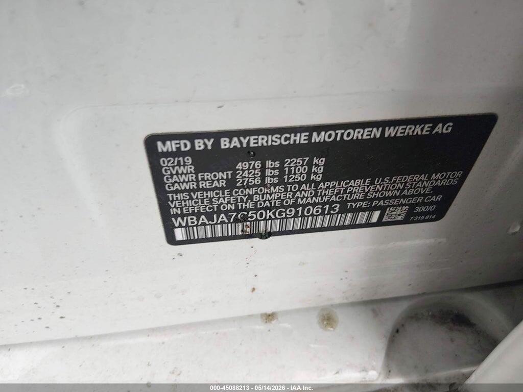 WBAJA7C50KG910613 2019 BMW 530I photo no. 9