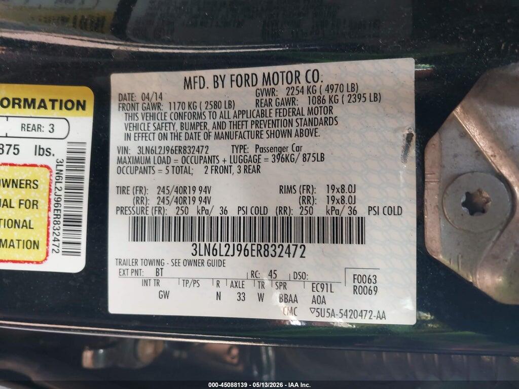 3LN6L2J96ER832472 2014 LINCOLN MKZ photo no. 9