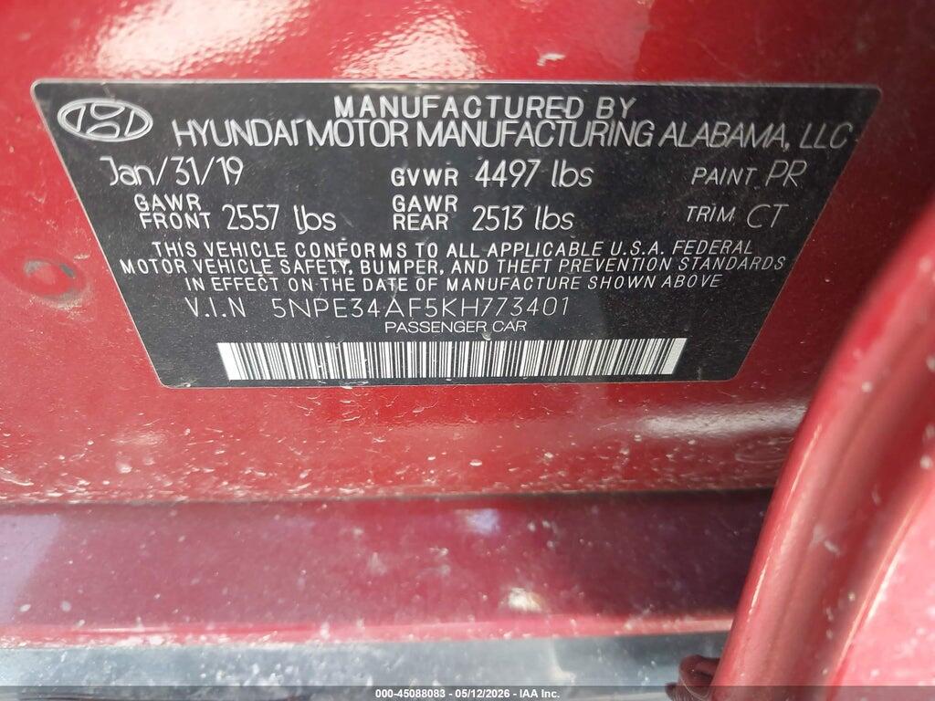5NPE34AF5KH773401 2019 HYUNDAI SONATA photo no. 9