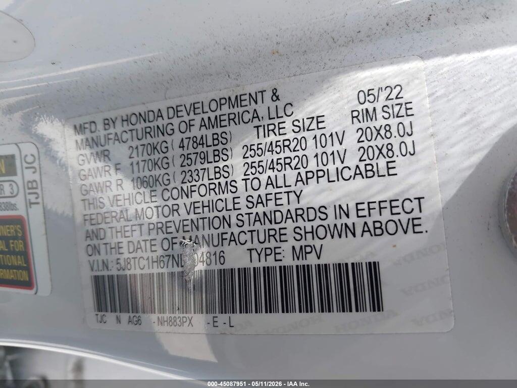 5J8TC1H67NL004816 2022 ACURA RDX photo no. 9