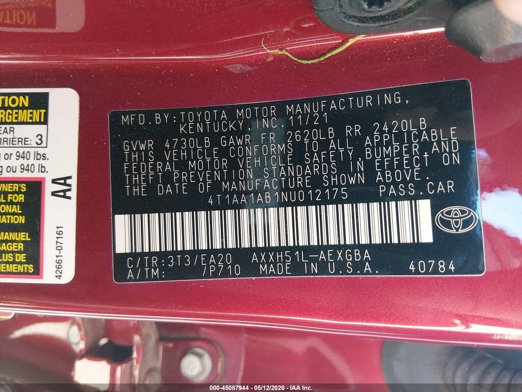 4T1AA1AB1NU012175 2022 TOYOTA AVALON photo no. 9