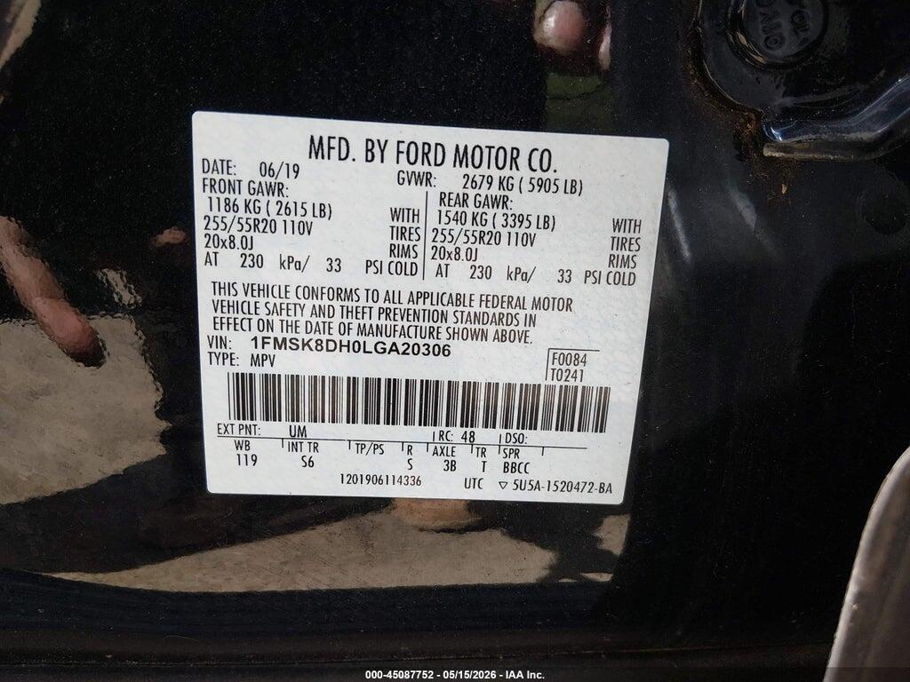 1FMSK8DH0LGA20306 2020 FORD EXPLORER photo no. 9