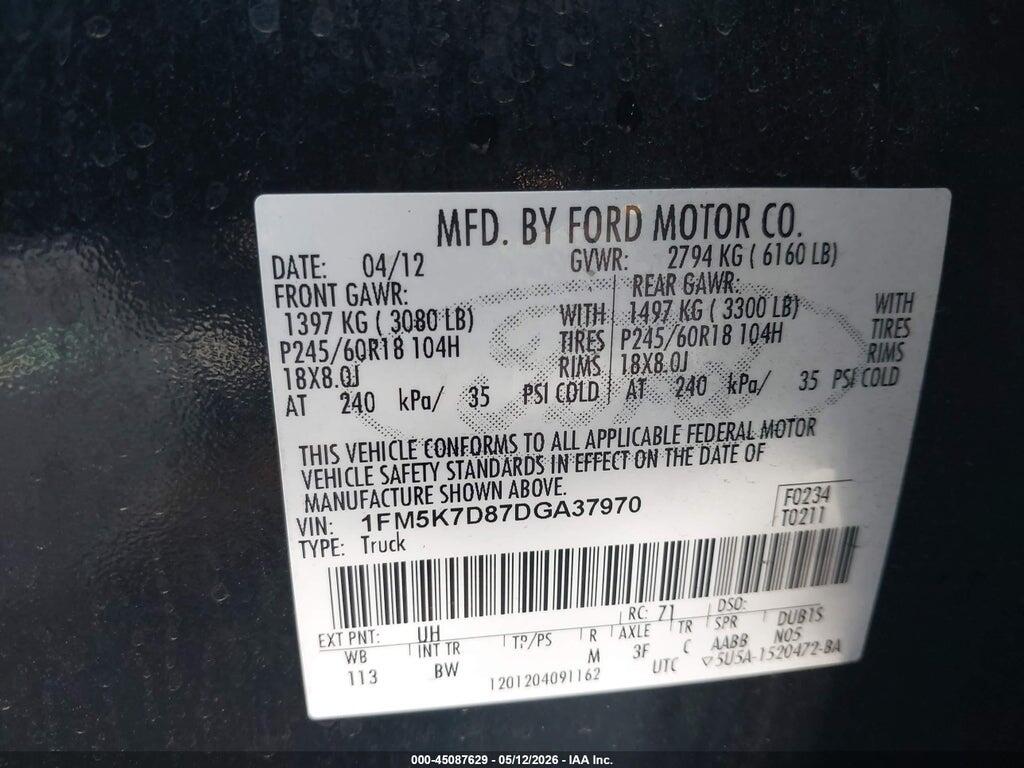 1FM5K7D87DGA37970 2013 FORD EXPLORER photo no. 9