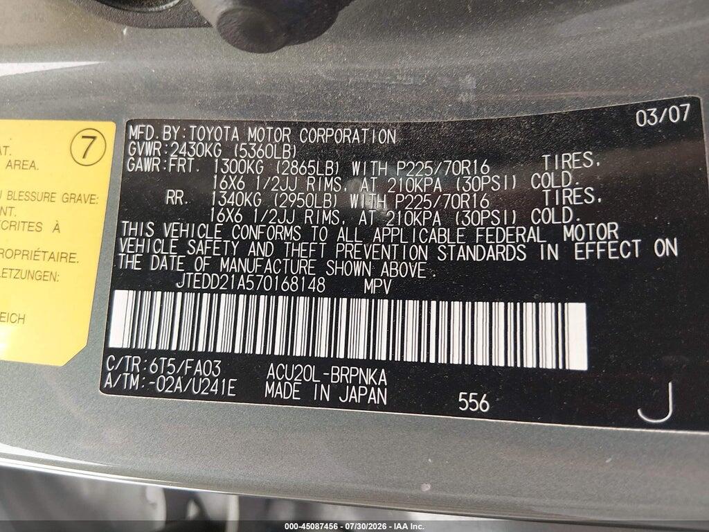 JTEDD21A570168148 2007 TOYOTA HIGHLANDER photo no. 9