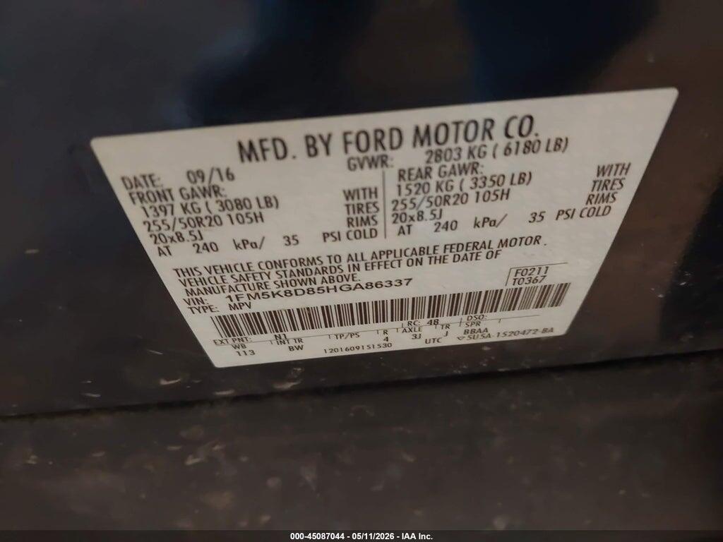 1FM5K8D85HGA86337 2017 FORD EXPLORER photo no. 9