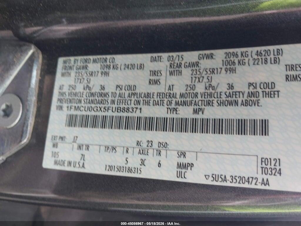 1FMCU0GX5FUB88371 2015 FORD ESCAPE photo no. 9