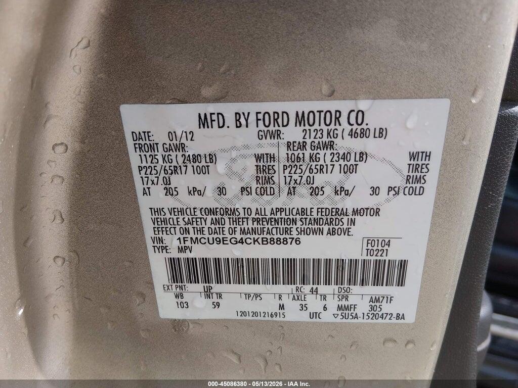 1FMCU9EG4CKB88876 2012 FORD ESCAPE photo no. 9