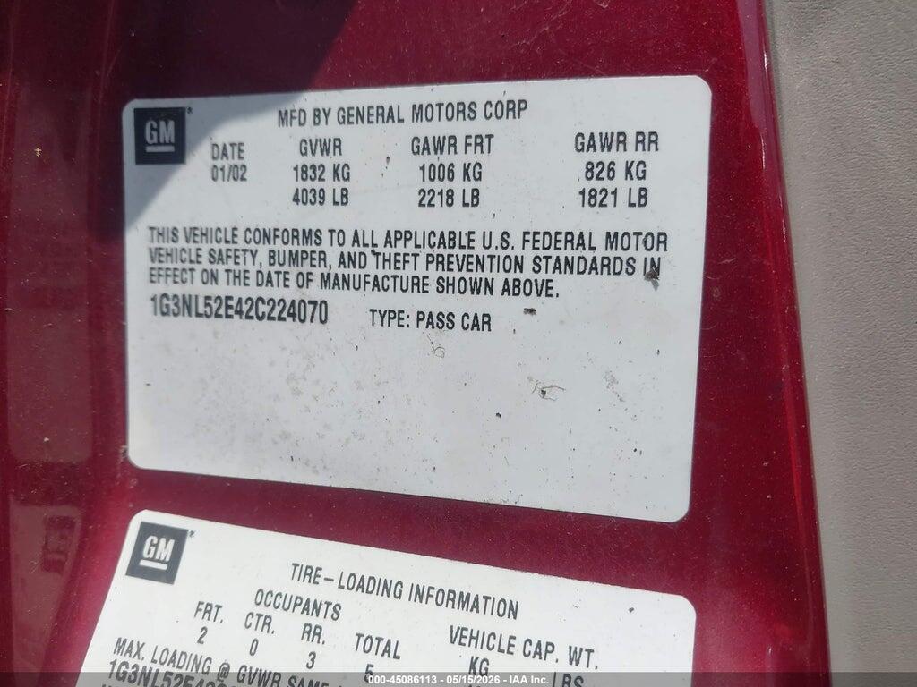 1G3NL52E42C224070 2002 OLDSMOBILE ALERO photo no. 9