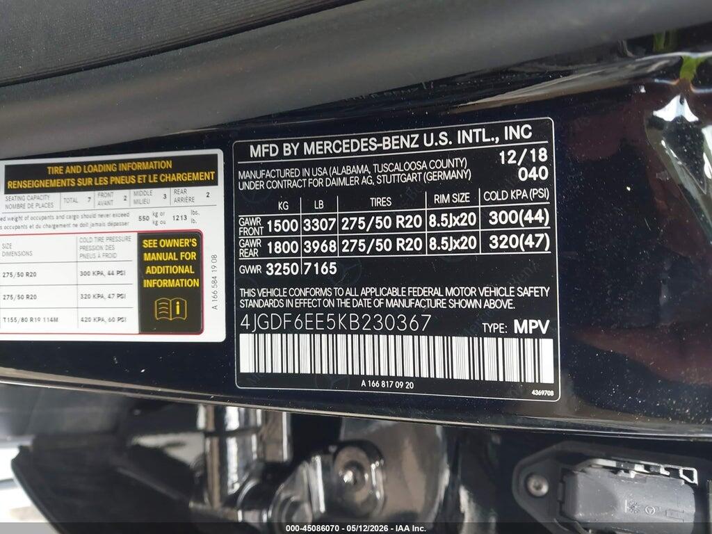 4JGDF6EE5KB230367 2019 MERCEDES-BENZ GLS 450 photo no. 9
