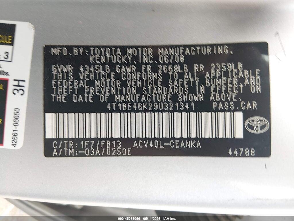 4T1BE46K29U321341 2009 TOYOTA CAMRY photo no. 9