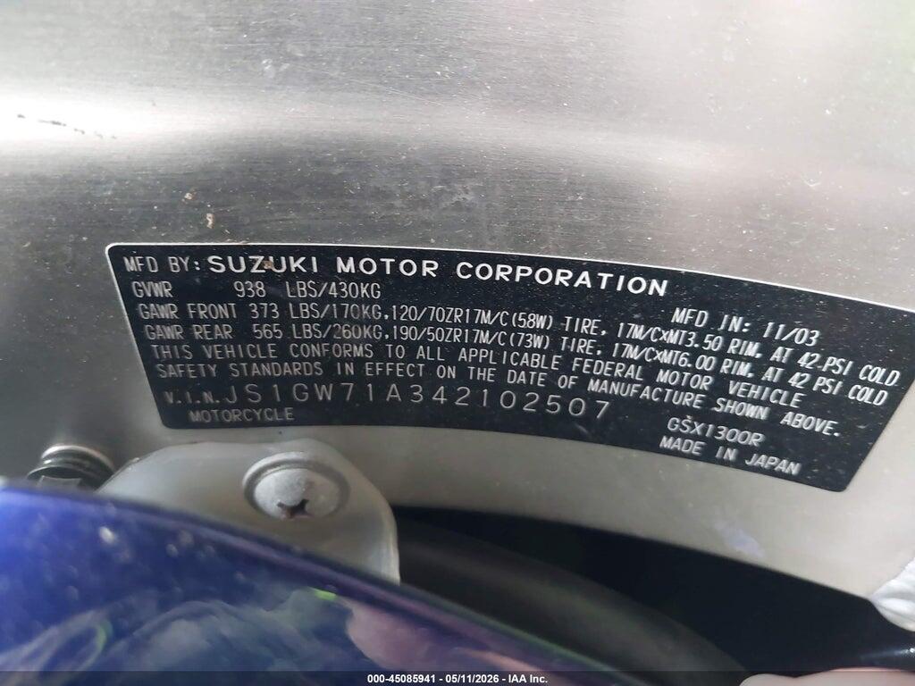 JS1GW71A342102507 2004 SUZUKI GSX1300 photo no. 10