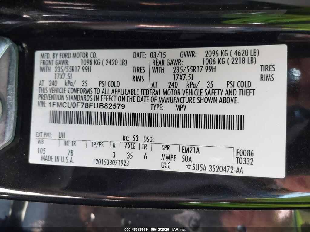 1FMCU0F78FUB82579 2015 FORD ESCAPE photo no. 9