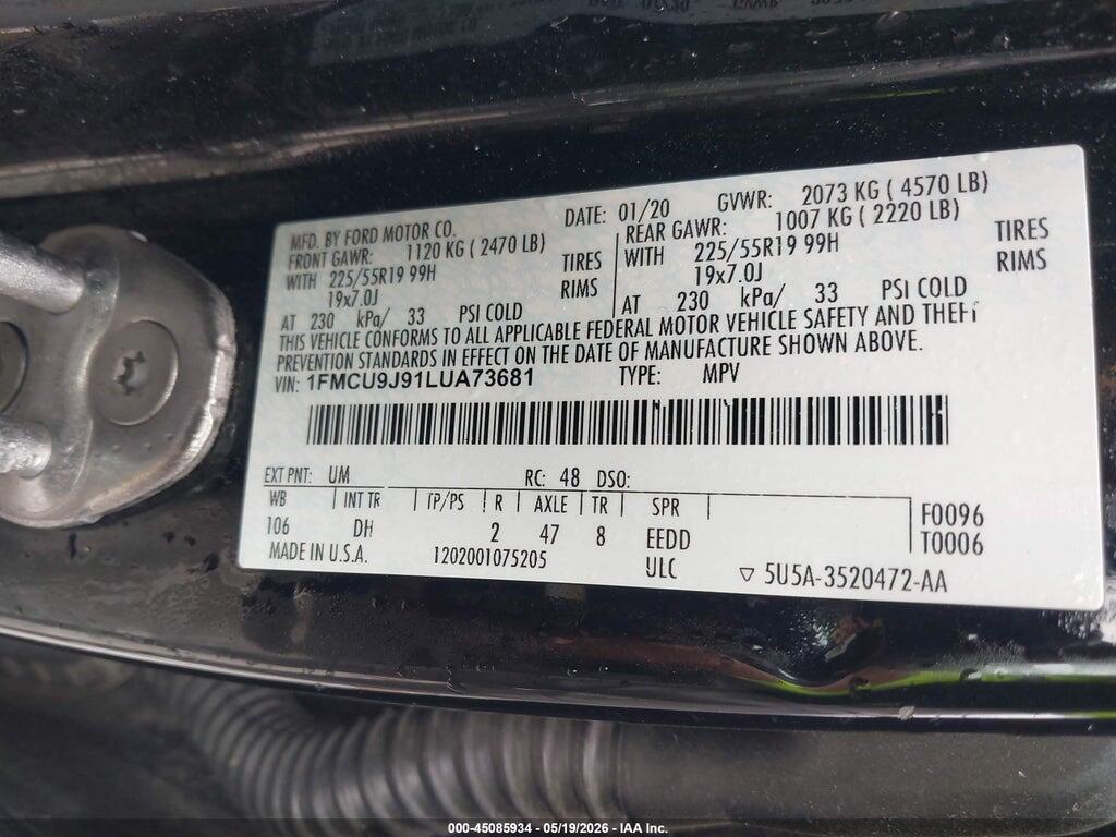 1FMCU9J91LUA73681 2020 FORD ESCAPE photo no. 9